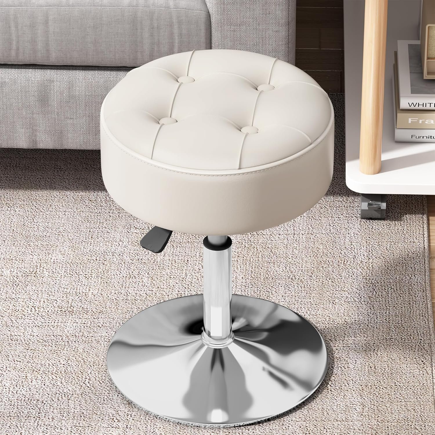 Adjustable white vanity stool